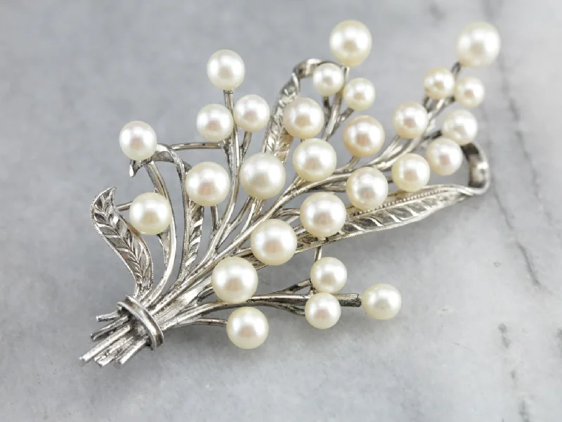 Ladies celestial touch brooches -Vintage Lilly of the Valley Pearl Brooch