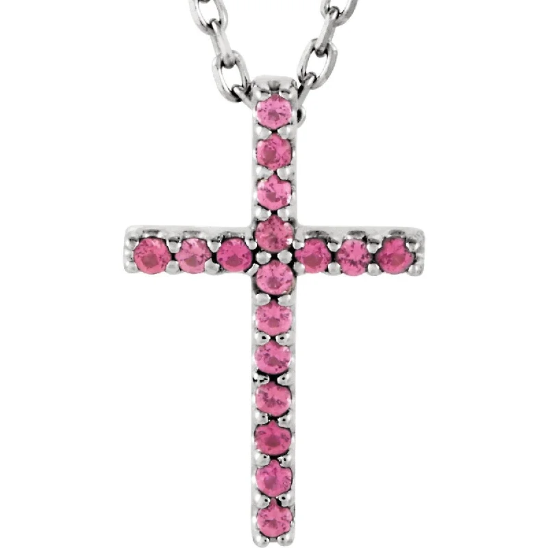 Ladies radiant shine necklaces -14KT GOLD 0.08 CTW PINK TOURMALINE PETITE CROSS NECKLACE