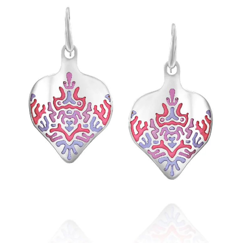 Ladies Earrings Curved Glow-Reaction Diffusion earrings, colorful sterling silver earrings