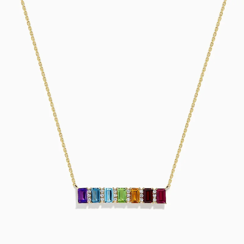 Ladies radiant shine necklaces -Mosaic 14K Yellow Gold Multi Gemstone and Diamond Necklace, 2.83 TCW