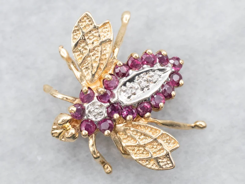 Ladies enchanted glow brooches -Ruby and Diamond Bumble Bee Brooch