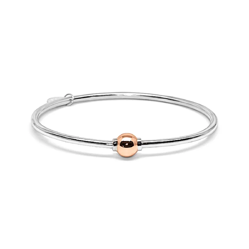 Ladies empowering shine bracelets -Cape Cod Ball Bracelet in Sterling Silver with a 14K Rose Gold Ball