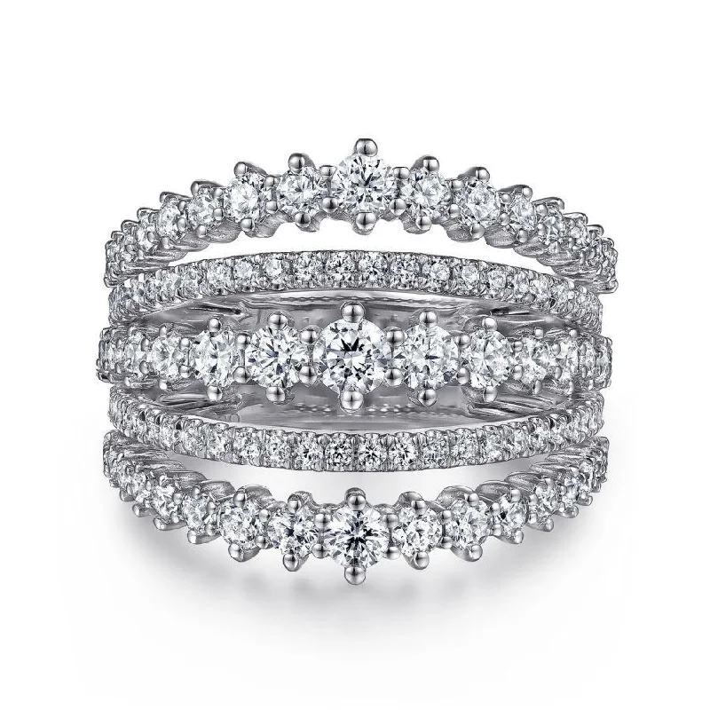 Ladies Rings with Pure Okenite-Gabriel & Co. - LR52207W84JJ - 18K White Gold Layered Wide Band Diamond Ring