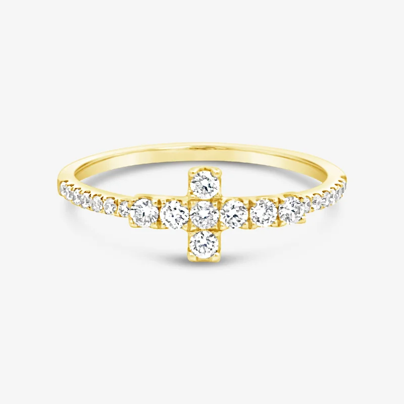 Ladies Rings Unique Glow-Classic East West Diamond Cross Ring