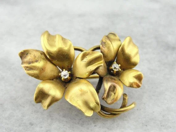 Ladies thrifty charm brooches -Diamond Hand Formed Double Flower Brooch