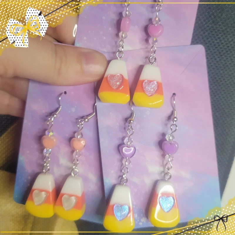 Ladies Earrings with Teardrop Spark-Candy Corn Lovecorn Earrings