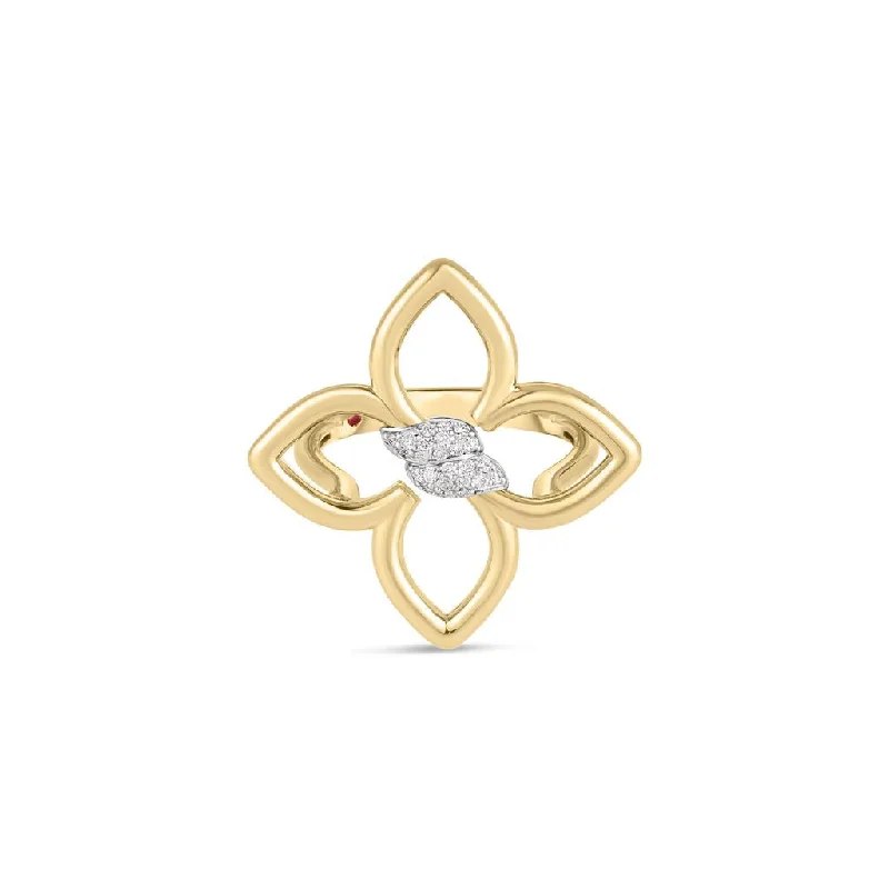 Ladies Rings for Dance Shine-Roberto Coin 18k Yellow/White Gold Cialoma Small Diamond Flower Ring