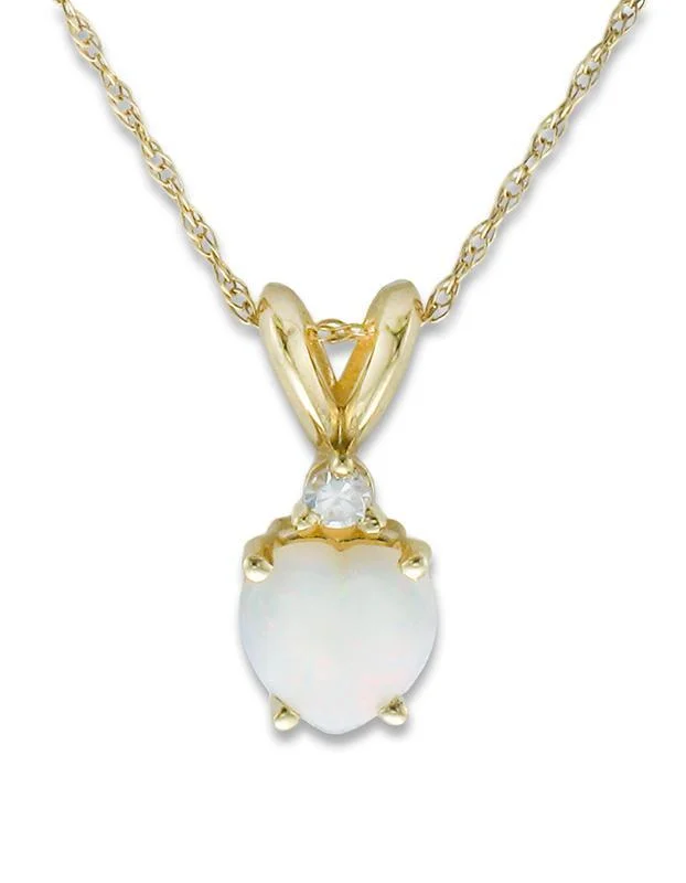 Ladies sleek lariat necklaces -14KT YELLOW GOLD HEART OPAL AND DIAMOND NECKLACE