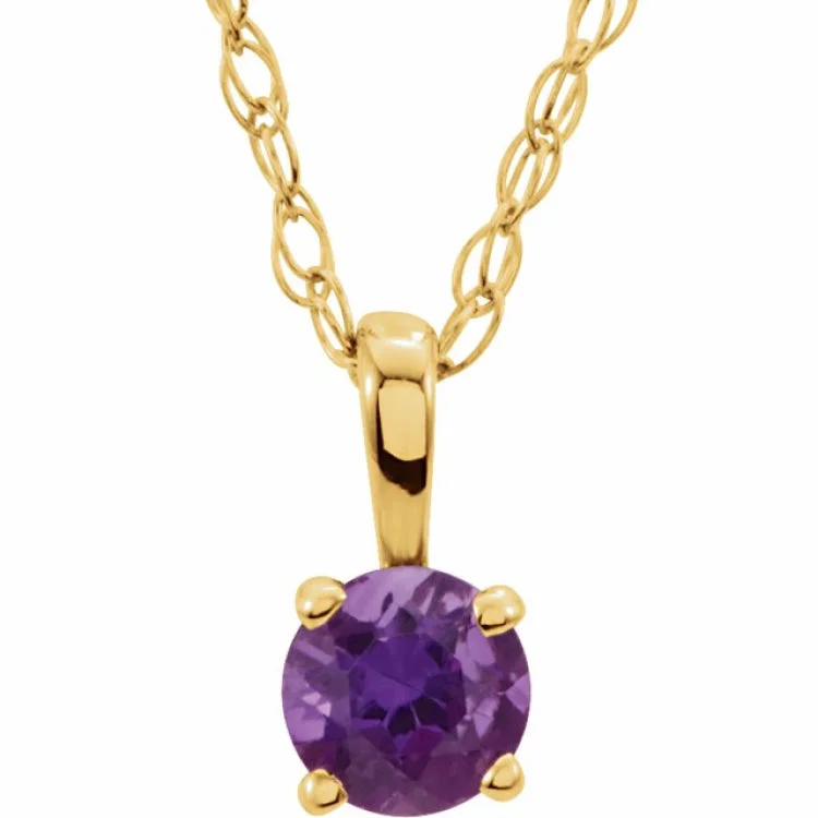 Ladies enamel hue necklaces -14K Yellow 3 mm Imitation Amethyst Youth Solitaire 14" Necklace