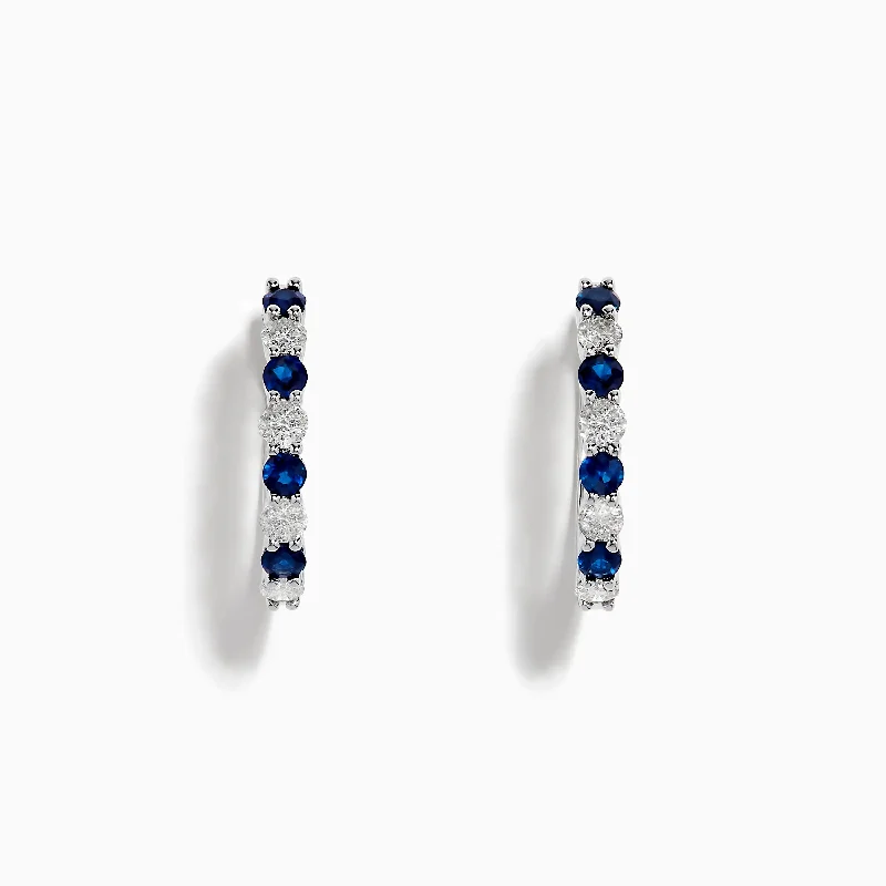 Ladies Earrings with Grey Lawsonite-14K White Gold Sapphire and Diamond Hoop Earrings