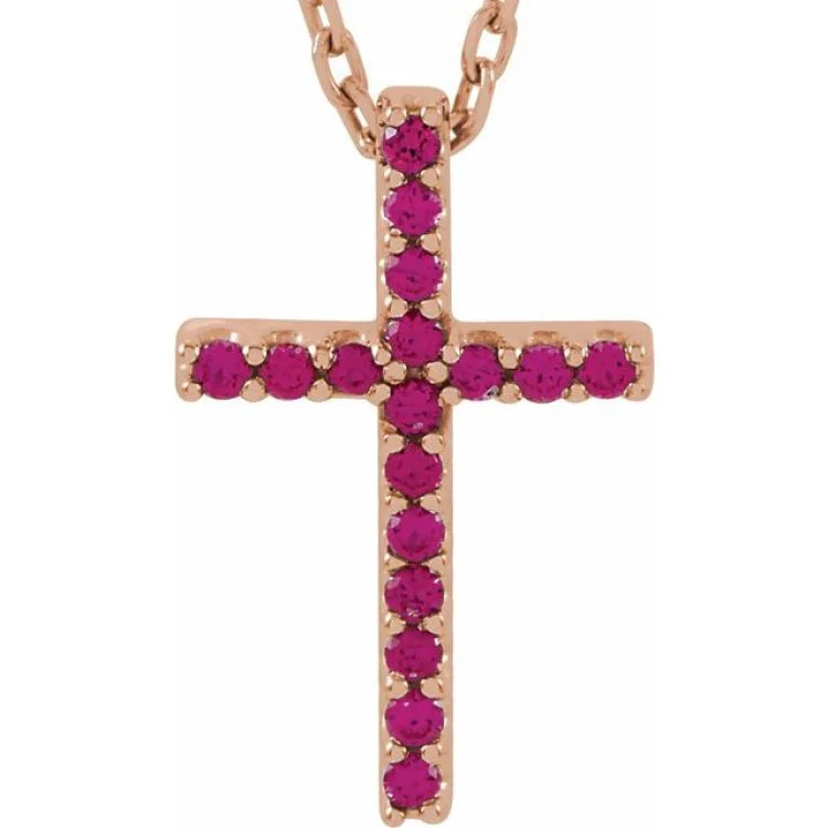 Ladies braided weave necklaces -14K Rose Natural Ruby Petite Cross 16" Necklace