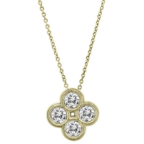 Ladies rosy gold necklaces -14KT Yellow Gold 0.72Ct Round Diamond Clover Necklace