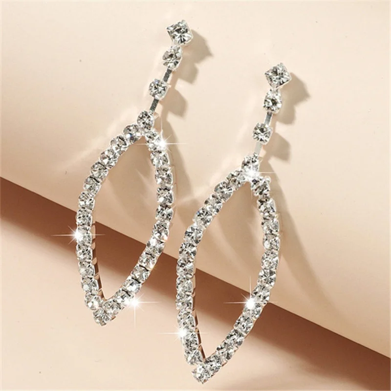 Ladies Earrings for Nurse Glow-Oval Crystal Hanging Wedding Rhinestone Earrings JS-039