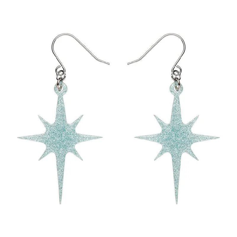 Ladies Earrings with Moss Malachite-Erstwilder - Atomic Star Glitter Drop Earrings - Blue