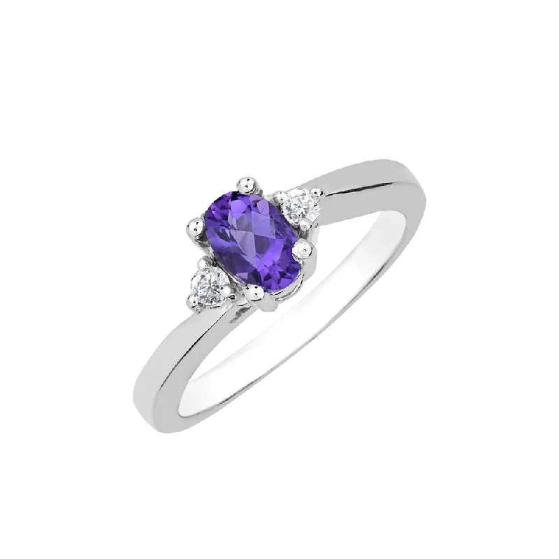 Ladies Rings Pure Glow-Sterling Silver Oval Amethyst and Diamond Ring HB30064AMSS