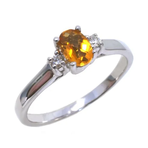 Ladies Rings with Gold Sphalerite-14K White Gold Diamond and Oval Citrine Ring HB20272CIW