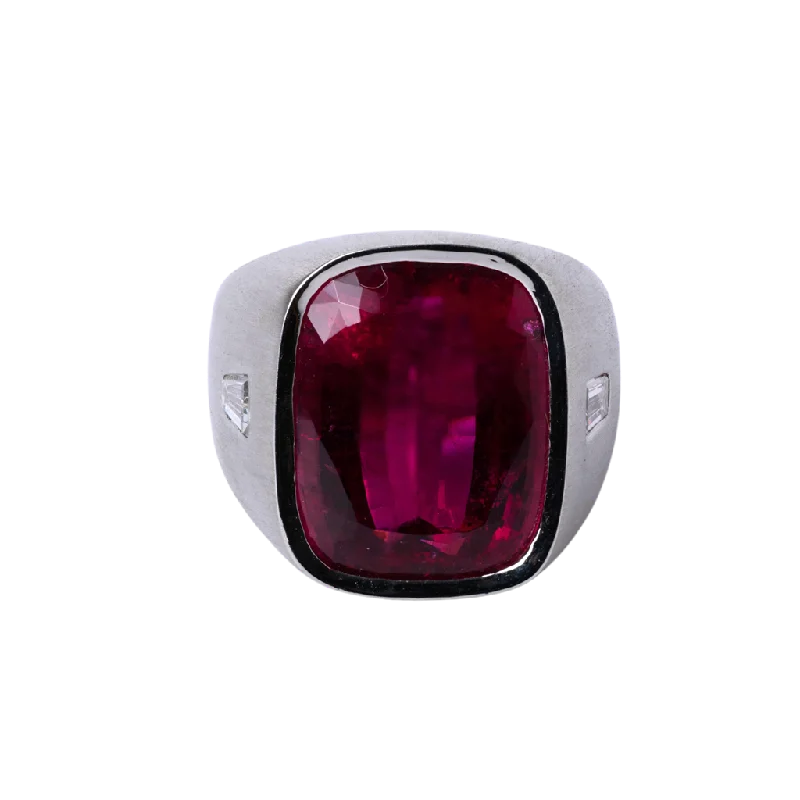 Ladies Rings Thick Glow-Platinum Rubellite and Diamond Signet Ring