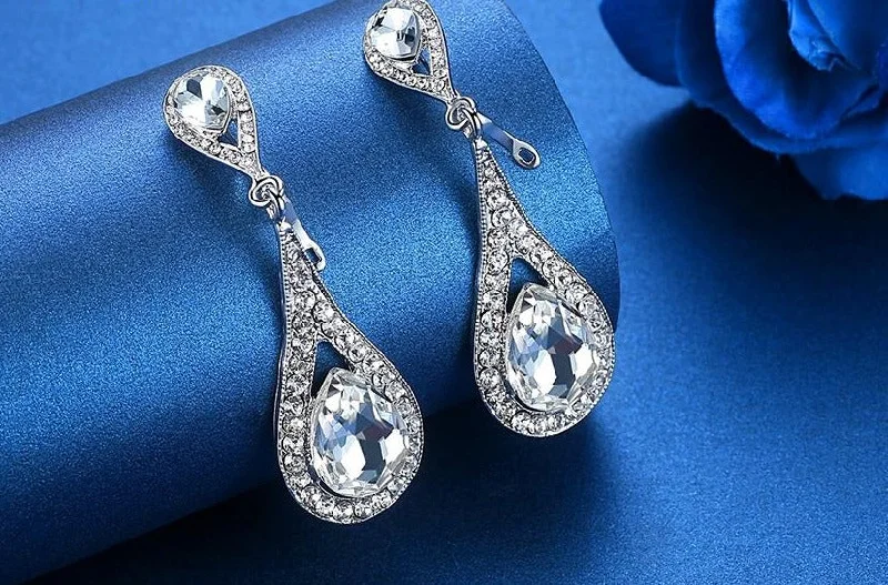 Ladies Earrings for Sport Glow-MEC-007 Crystal Pearls Long Drop Earrings Bridal Wedding Jewelry