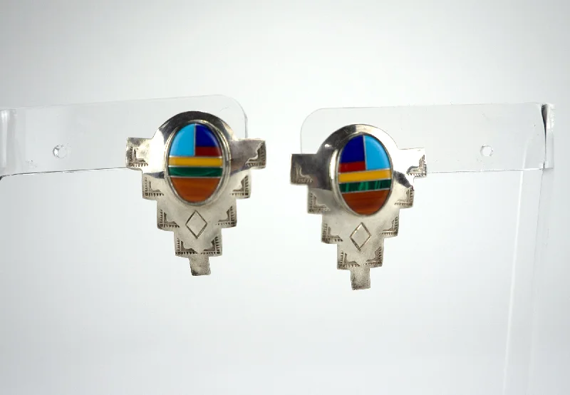 Ladies Earrings with Sun Glow-Zuni Cabochon Shield Earrings