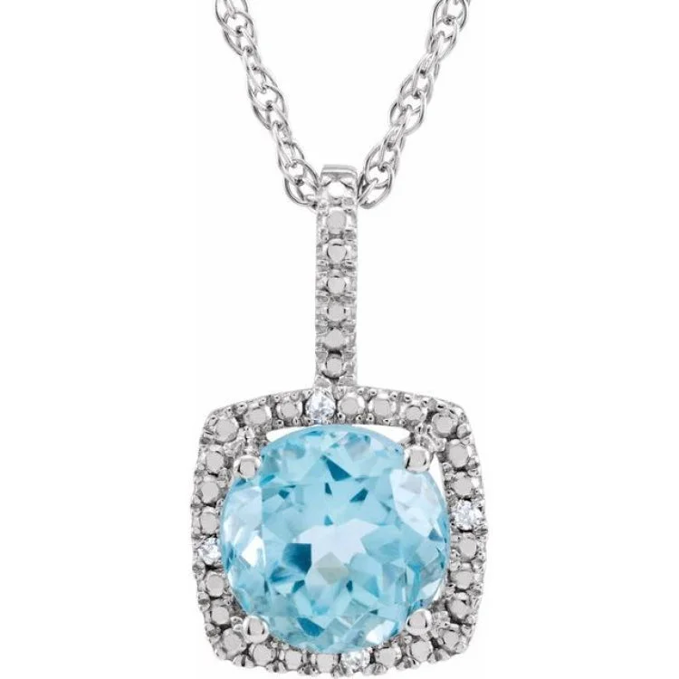 Ladies premium shine necklaces -Sterling Silver 7 mm Natural Sky Blue Topaz & .015 CTW Natural Diamond 18" Necklace