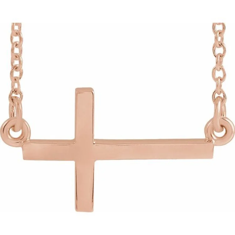 Ladies compass spark necklaces -14K Rose 17x9 mm Sideways Cross 16-18" Necklace