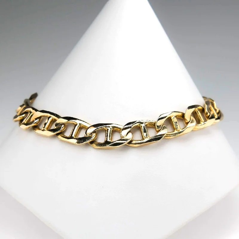 Ladies city beat bracelets -8.4mm Wide Solid Mariner Anchor Gucci Link 8.75" Chain Bracelet in 14K Yellow Gold