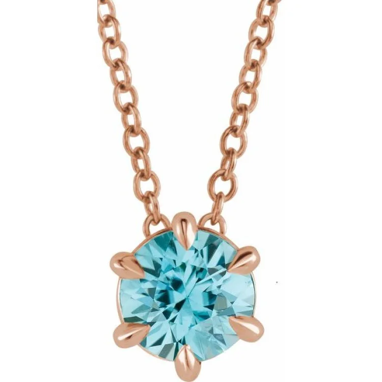 Ladies rustic charm necklaces -14K Rose 4 mm Natural Aquamarine Solitaire 16-18" Necklace