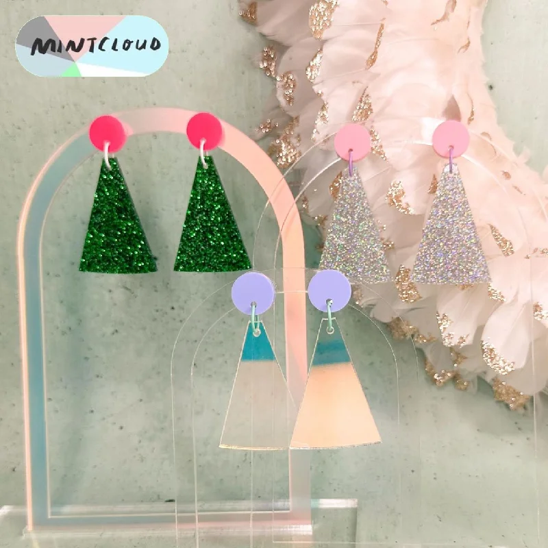 Ladies Earrings with Cosmic Glow-Mintcloud Christmas Earrings - Abstract Christmas Tree