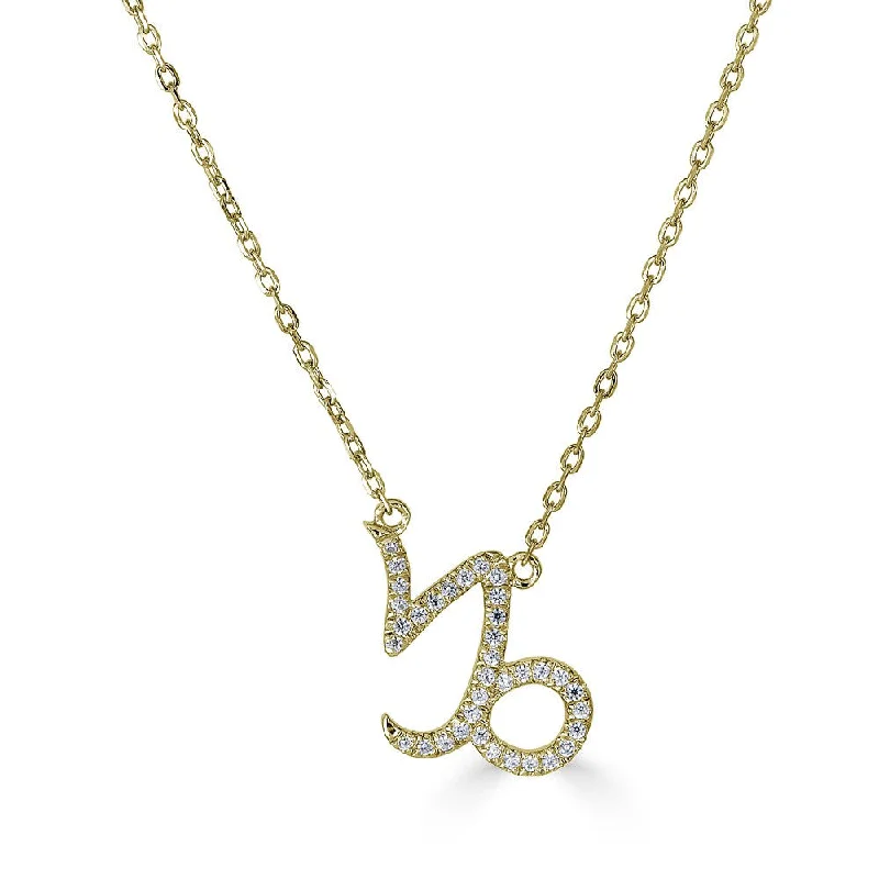 Ladies icy winter necklaces -14KT GOLD 0.12 CARAT ROUND DIAMOND CAPRICORN NECKLACE- 2 COLORS