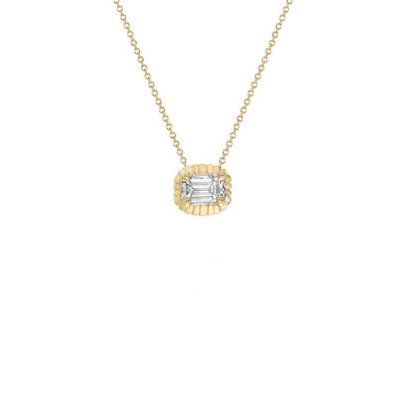 Ladies rhinestone pop necklaces -Large Emerald Cut Fluted Pendant Necklace