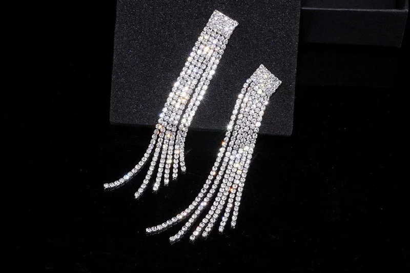 Ladies Earrings with Coral Kornerupine-Rhinestone Earrings Long Tassel JS-023