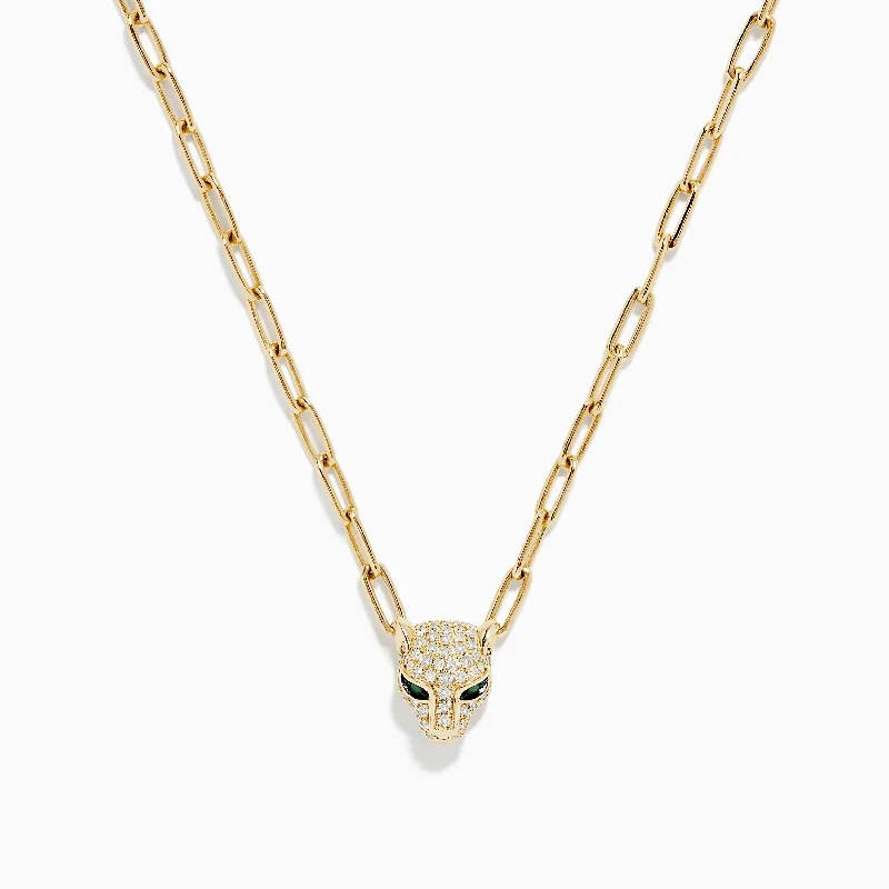 Ladies curated designer necklaces -Signature 14K Yellow Gold Diamond and Emerald Necklace