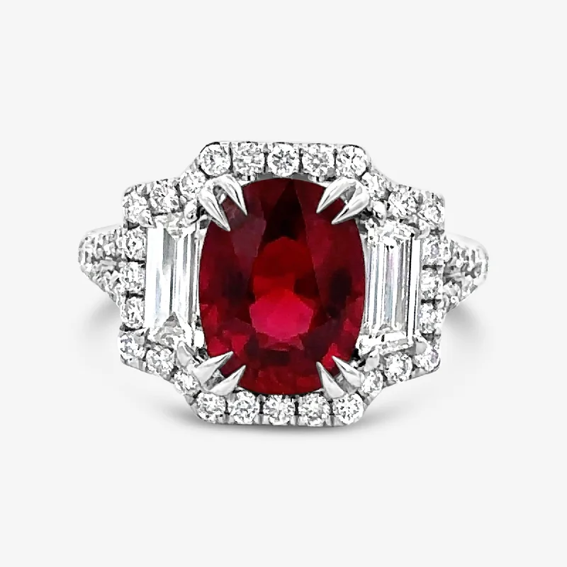 Ladies Rings Bright Spark-3.17ct Cushion Cut Ruby & Diamond Ring