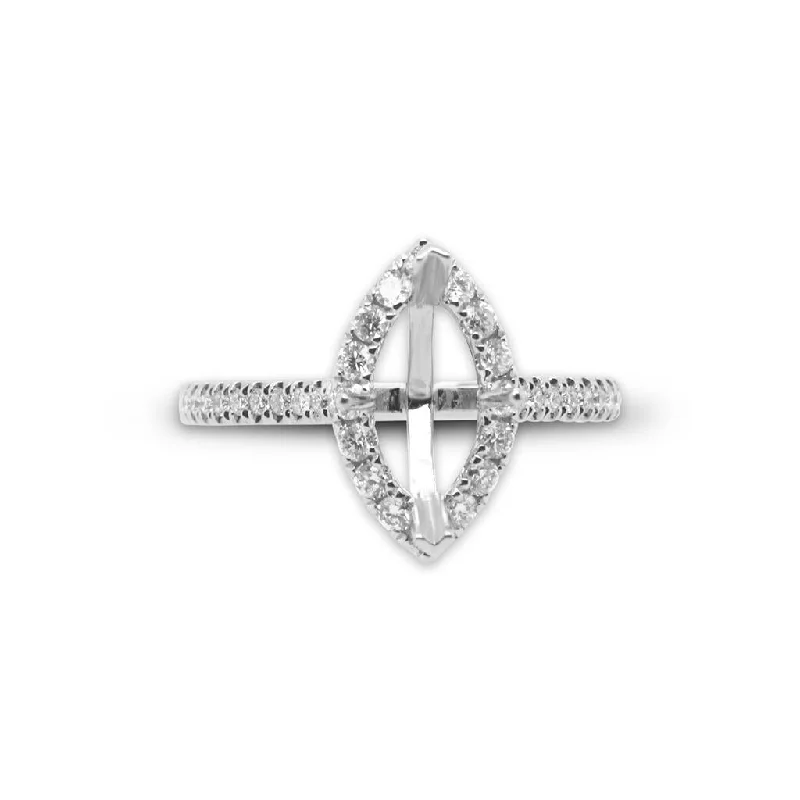 Ladies Rings for Summer Glow-14k White Gold Engagment Sermi-Mount Ring With Diamond Halo & Shank - 0.43cttw