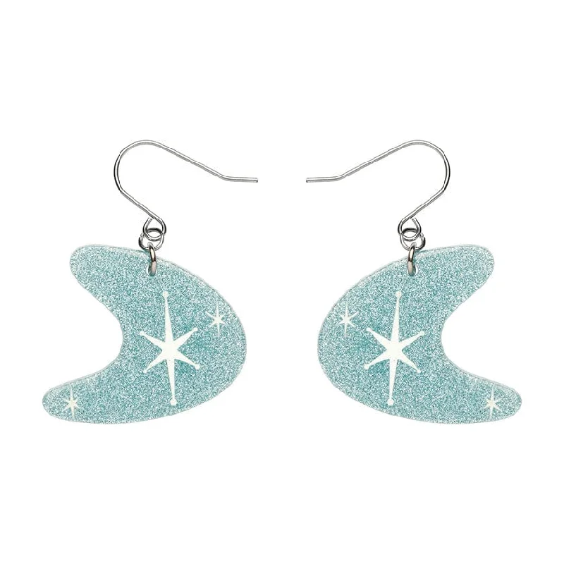 Ladies Earrings Curved Glow-Erstwilder - Atomic Boomerang Glitter Drop Earrings - Blue