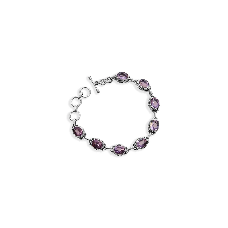 Ladies lush emerald bracelets -THE AMETHYST SILVER LINK BRACELET