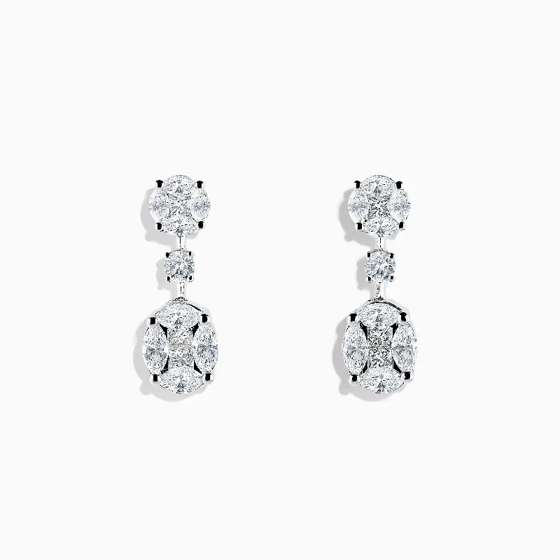 Ladies Earrings for Activist Glow-Pave Classica 18K White Gold Diamond Drop Earrings