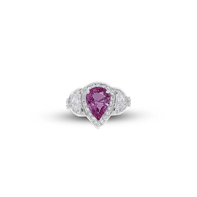 Ladies Rings with Gold Fibrolite-18k White Gold Diamond And Pink Sapphire Ring