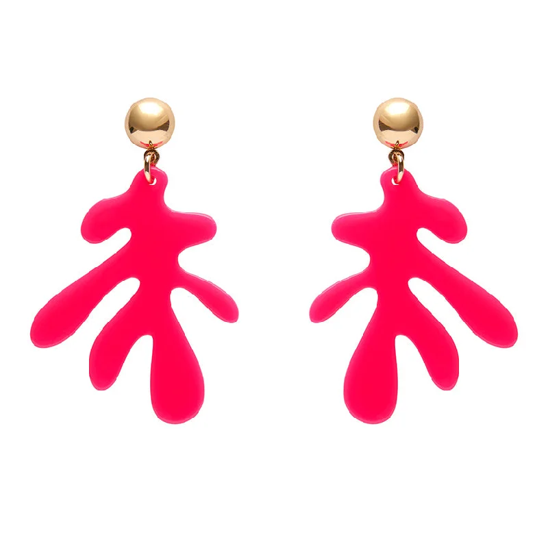 Ladies Earrings for Aunt Spark-Erstwilder - Coral Solid Drop Earrings - Neon Pink