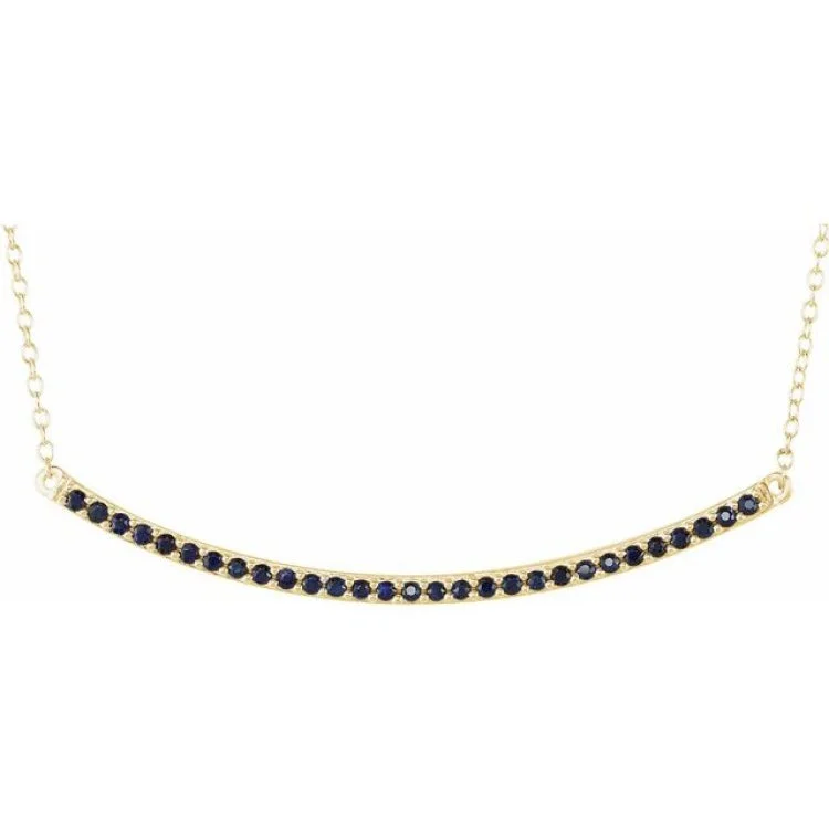 Ladies nostalgic retro necklaces -14K Yellow Natural Blue Sapphire Bar 16-18" Necklace