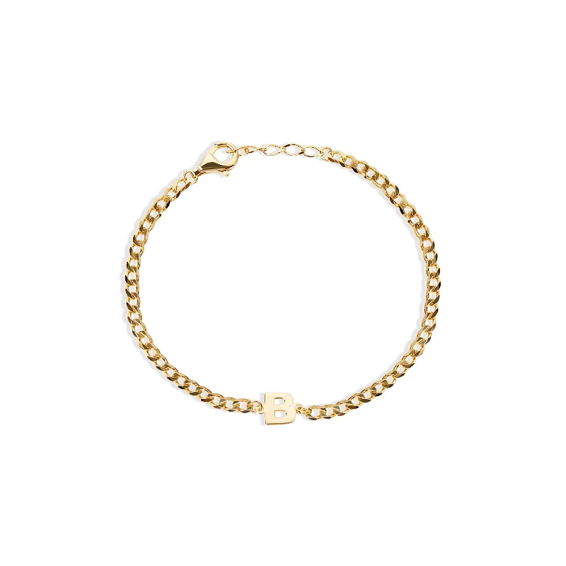 Ladies effortless daily bracelets -THE SINGLE BLOCK LETTER CURB CHAIN BRACELET