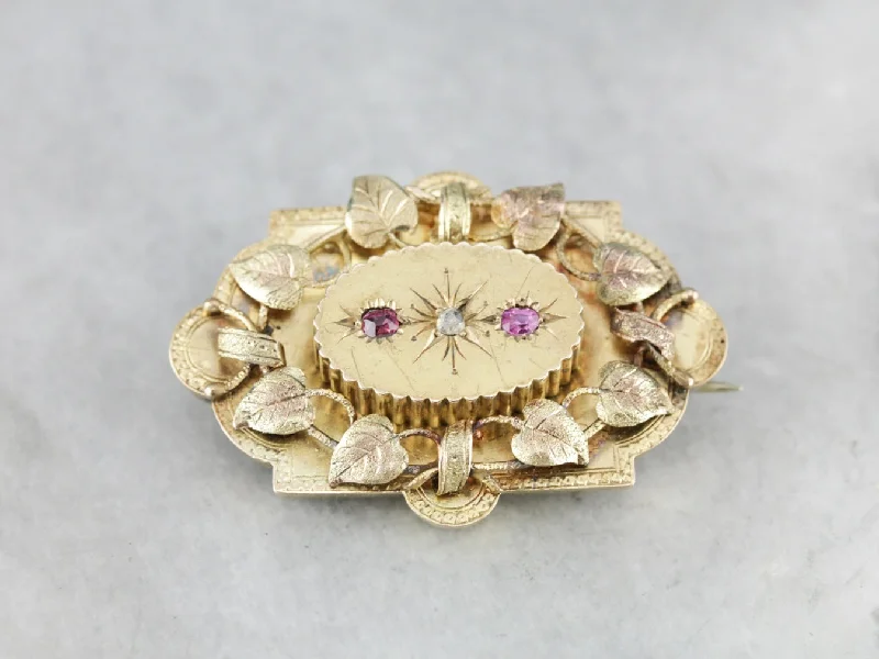 Ladies tiny sparkle brooches -Victorian Botanical Diamond Brooch Pendant