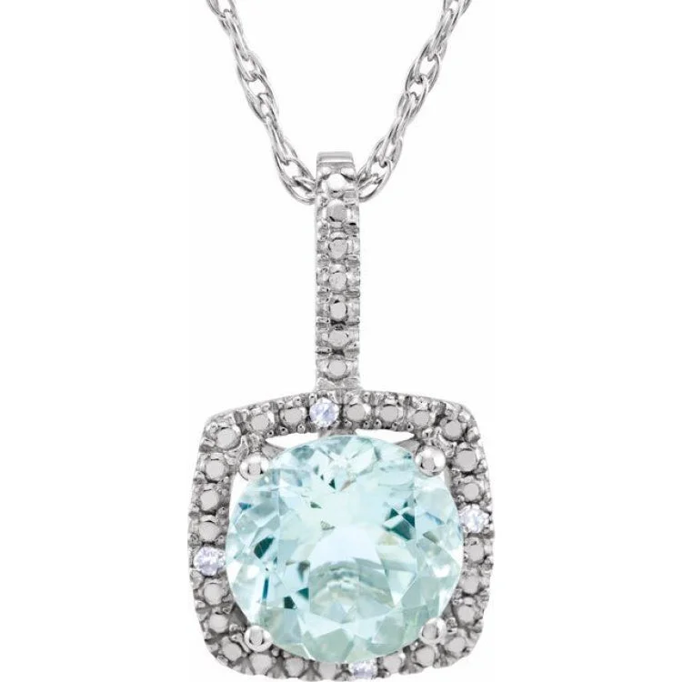 Ladies family glow necklaces -Sterling Silver 7 mm Natural Aquamarine & .015 CTW Natural Diamond 18" Necklace