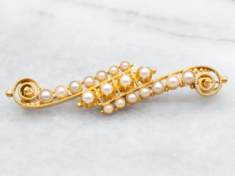 Ladies spiritual whisper brooches -Etruscan Revival Victorian Pearl Brooch