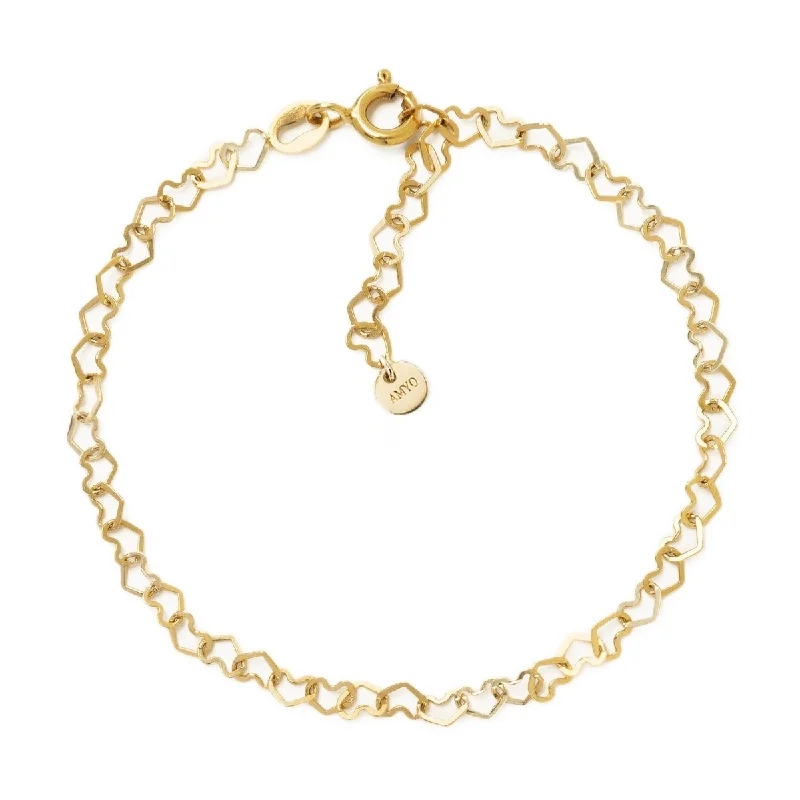 Ladies 10K gold gleam bracelets -Heart Link Chain Bracelet