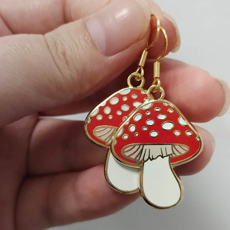 Ladies Earrings Petite Spark-Mushroom Enamel Earrings