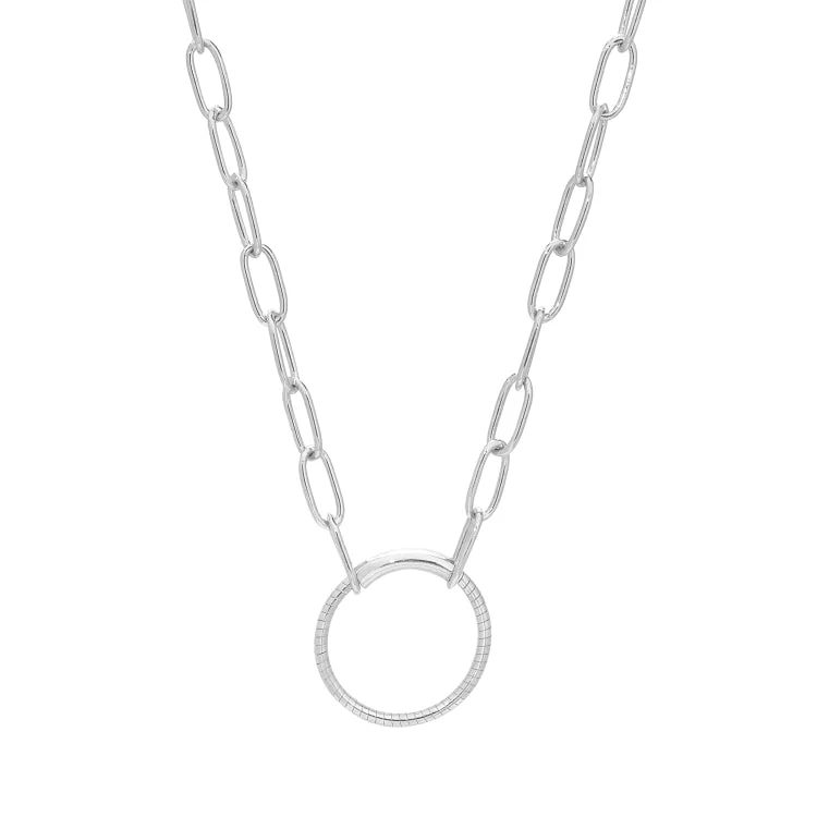 Ladies dreamy moonstone necklaces -Rhodium Finish Sterling Silver 18" Paper Clip Necklace with Center Circle Station