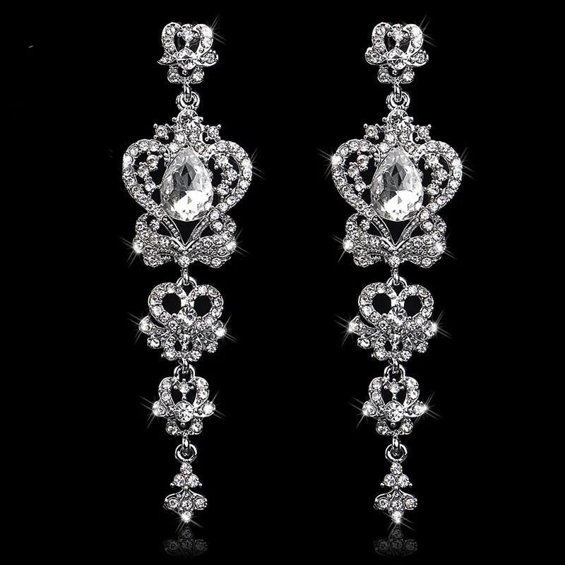 Ladies Earrings with Grey Lawsonite-TRZ-007 Chandelier Crystal Bridal Earrings Silver Wedding Jewelry