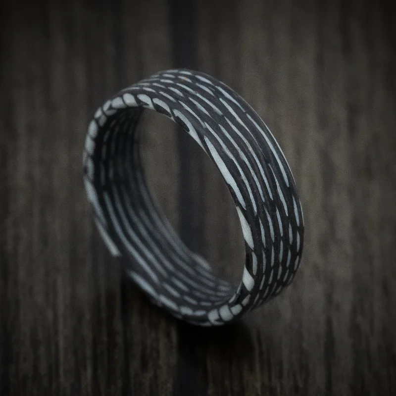 Ladies Rings with Green Grandidierite-Carbon Fiber and White Wave Pattern Ring