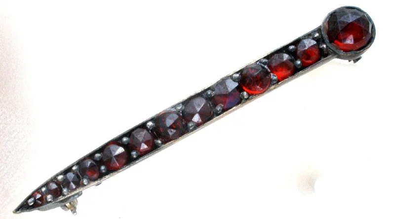 Ladies hippie soul brooches -Victorian Bar Pin Brooch with Bohemian Garnets